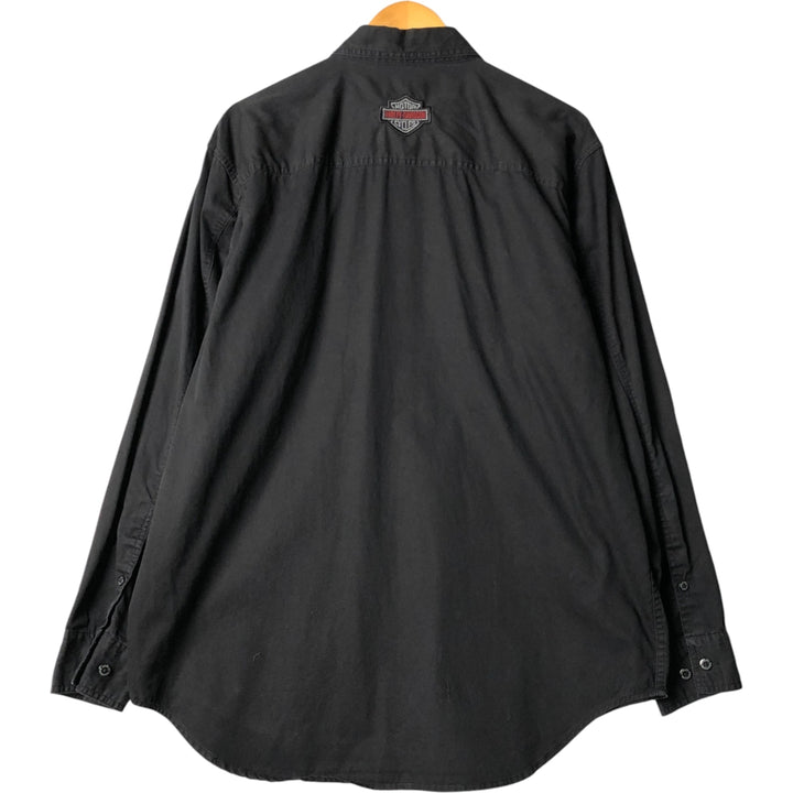 Harley-Davidson Long Sleeve Hidden Button-Down Work Shirt, Men's Size L cotton black type Vintage Second Hand