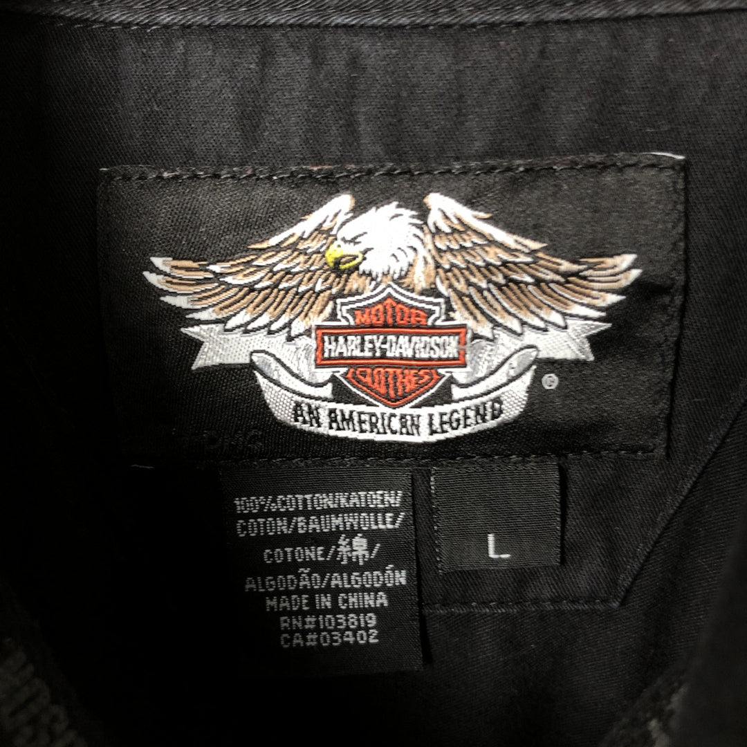 Harley-Davidson Long Sleeve Hidden Button-Down Work Shirt, Men's Size L cotton black type Vintage Second Hand