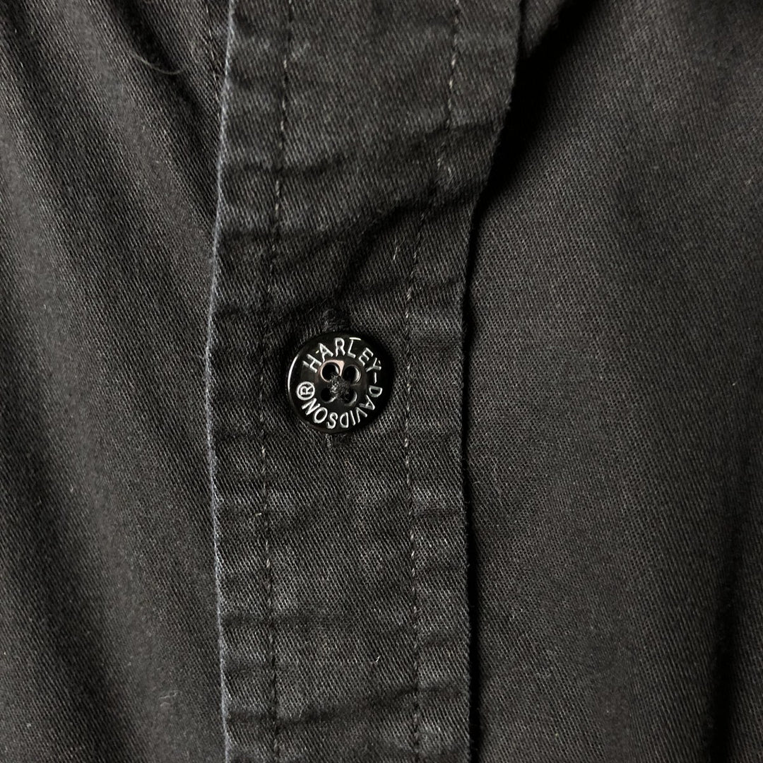 Harley-Davidson Long Sleeve Hidden Button-Down Work Shirt, Men's Size L cotton black type Vintage Second Hand