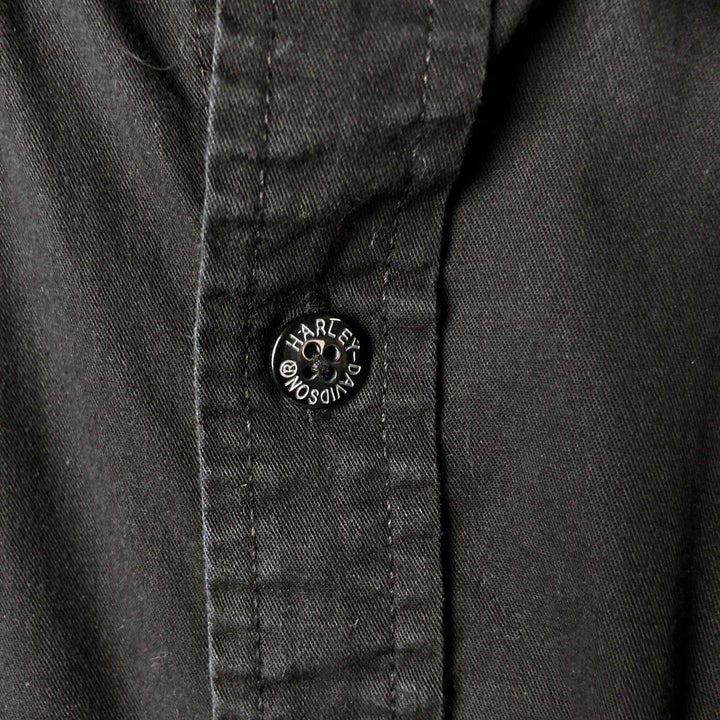 Harley-Davidson Long Sleeve Hidden Button-Down Work Shirt, Men's Size L cotton black type Vintage Second Hand