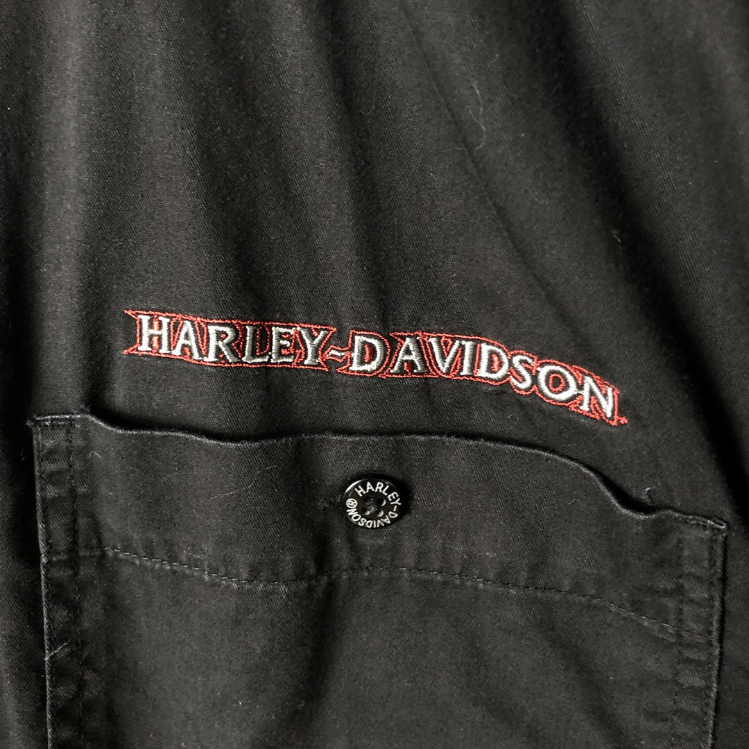 Harley-Davidson Long Sleeve Hidden Button-Down Work Shirt, Men's Size L cotton black type Vintage Second Hand