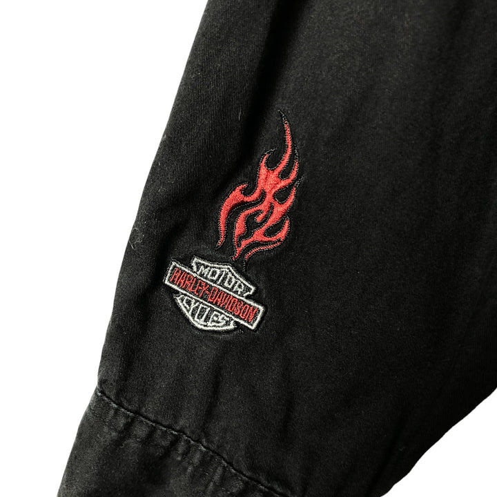 Harley-Davidson Long Sleeve Hidden Button-Down Work Shirt, Men's Size L cotton black type Vintage Second Hand