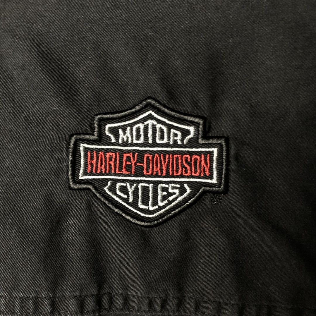 Harley-Davidson Long Sleeve Hidden Button-Down Work Shirt, Men's Size L cotton black type Vintage Second Hand