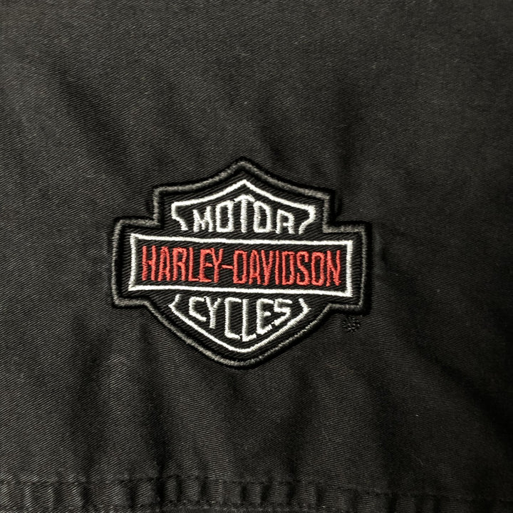 Harley-Davidson Long Sleeve Hidden Button-Down Work Shirt, Men's Size L cotton black type Vintage Second Hand