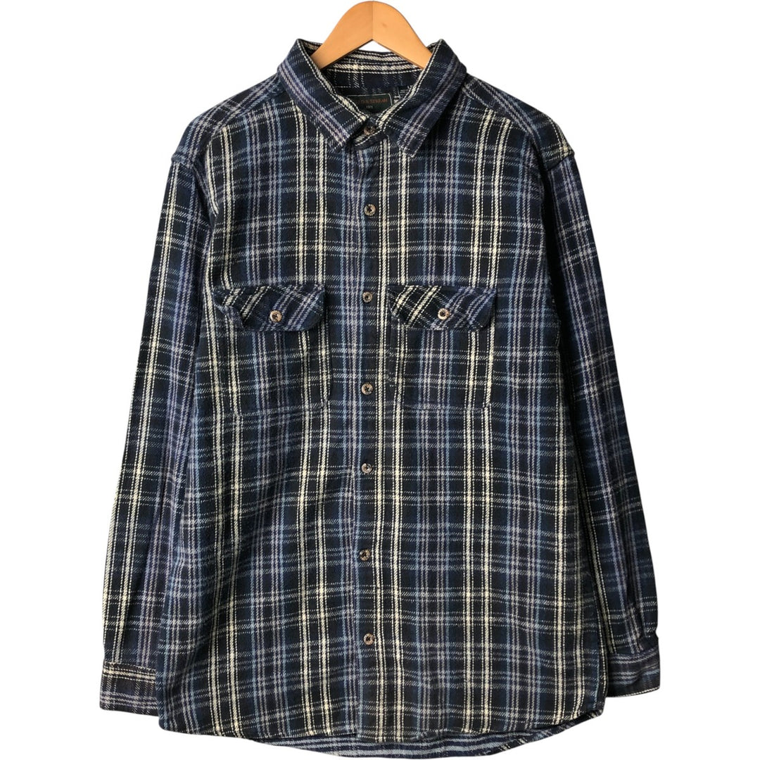 FIELD AND STREAM Long Sleeve Flannel Check Shirt, Men's Size L cotton navy blue type Vintage Second Hand