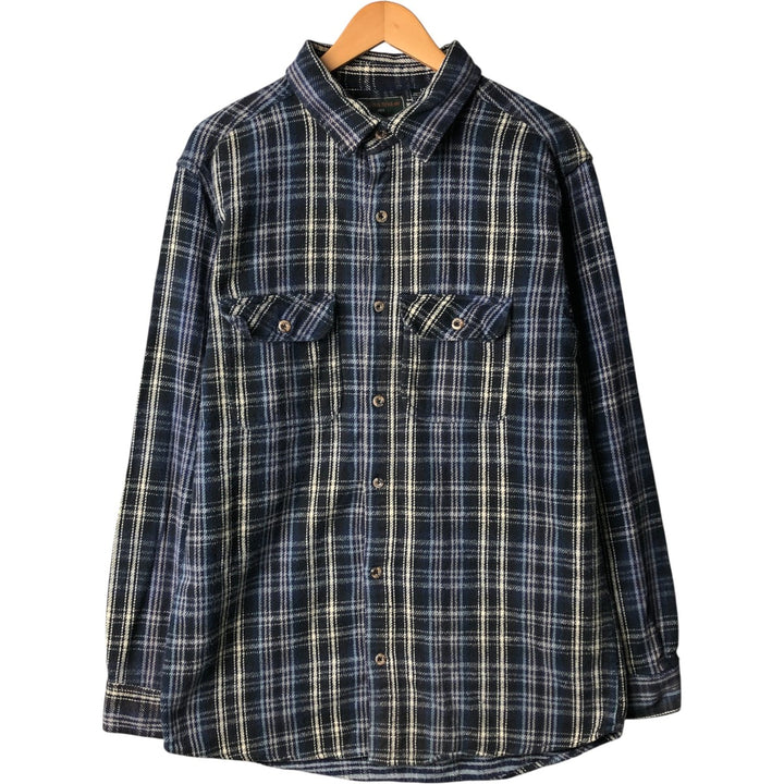 FIELD AND STREAM Long Sleeve Flannel Check Shirt, Men's Size L cotton navy blue type Vintage Second Hand
