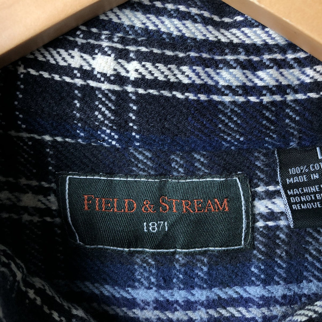 FIELD AND STREAM Long Sleeve Flannel Check Shirt, Men's Size L cotton navy blue type Vintage Second Hand