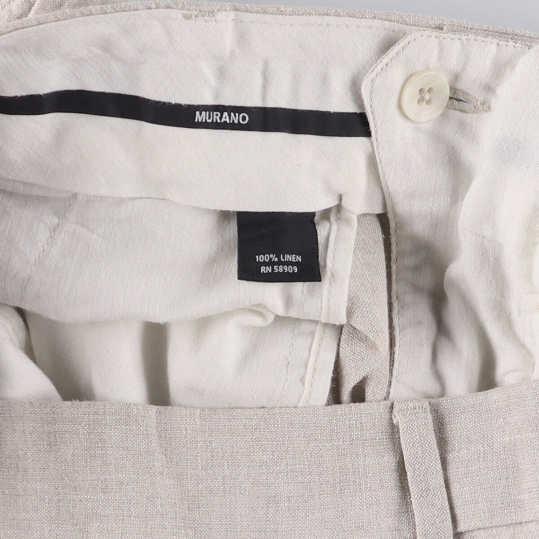 MURANO One-Tuck Slacks, Men's, Size W34 linen Beige type Vintage Second Hand
