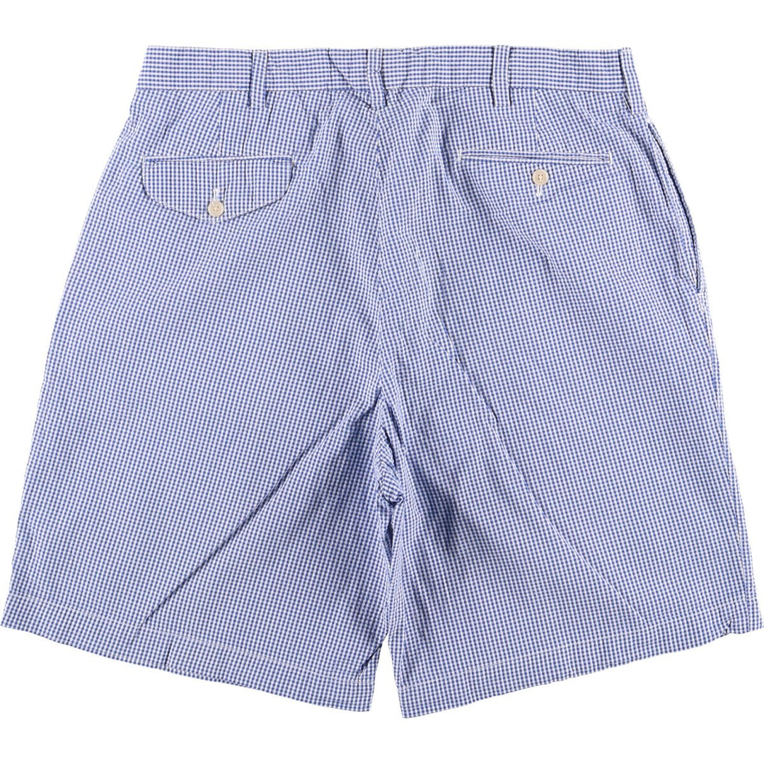 Ralph Lauren Polo Golf Fairway Shorts, gingham check, two-pleat seersucker shorts, men's size W34. cotton blue type Vintage Second Hand