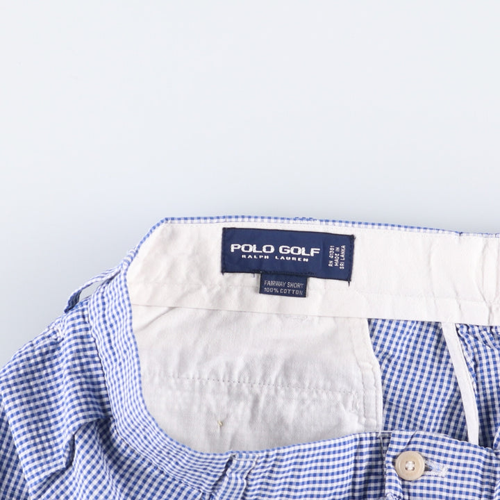 Ralph Lauren Polo Golf Fairway Shorts, gingham check, two-pleat seersucker shorts, men's size W34. cotton blue type Vintage Second Hand