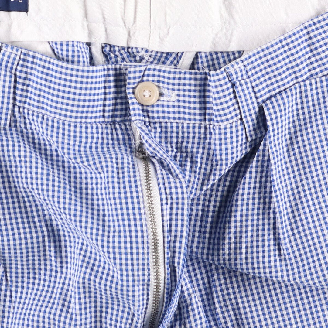 Ralph Lauren Polo Golf Fairway Shorts, gingham check, two-pleat seersucker shorts, men's size W34. cotton blue type Vintage Second Hand