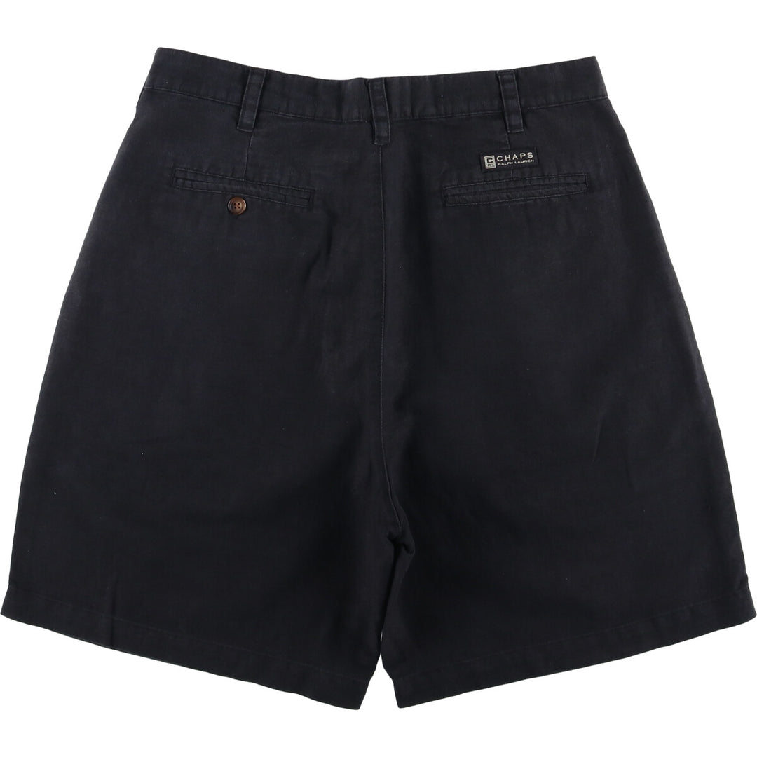 Ralph Lauren CHAPS Two-pleat Cotton and Linen Shorts, Men's Size W33 linen navy blue type Vintage Second Hand