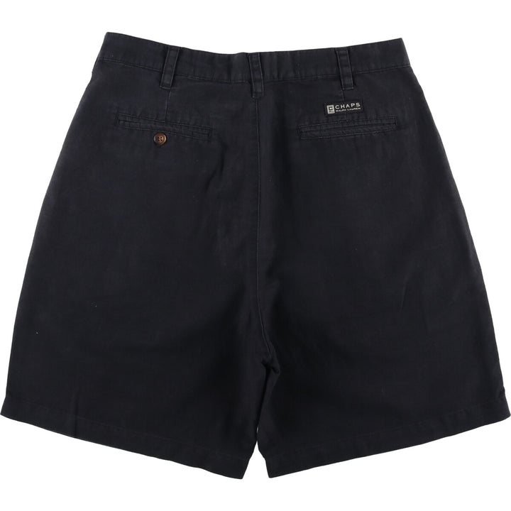 Ralph Lauren CHAPS Two-pleat Cotton and Linen Shorts, Men's Size W33 linen navy blue type Vintage Second Hand