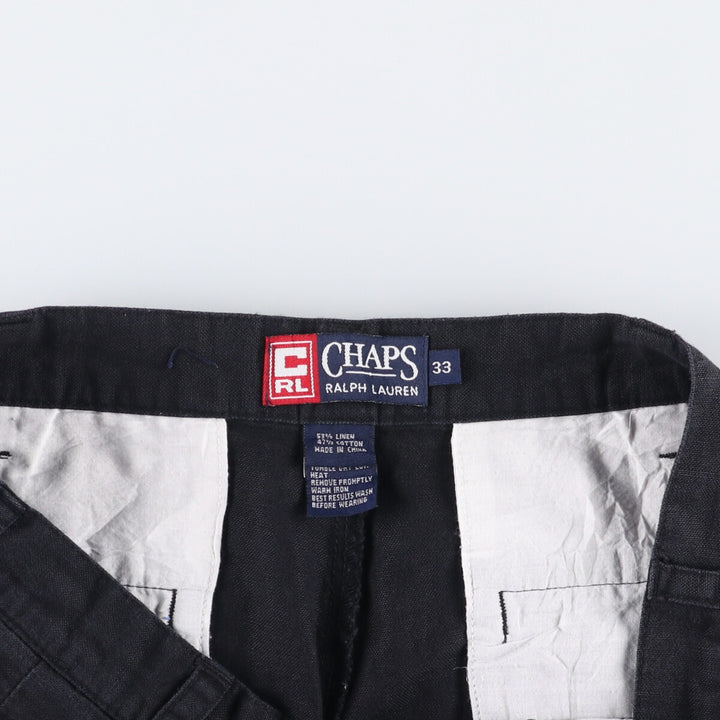 Ralph Lauren CHAPS Two-pleat Cotton and Linen Shorts, Men's Size W33 linen navy blue type Vintage Second Hand