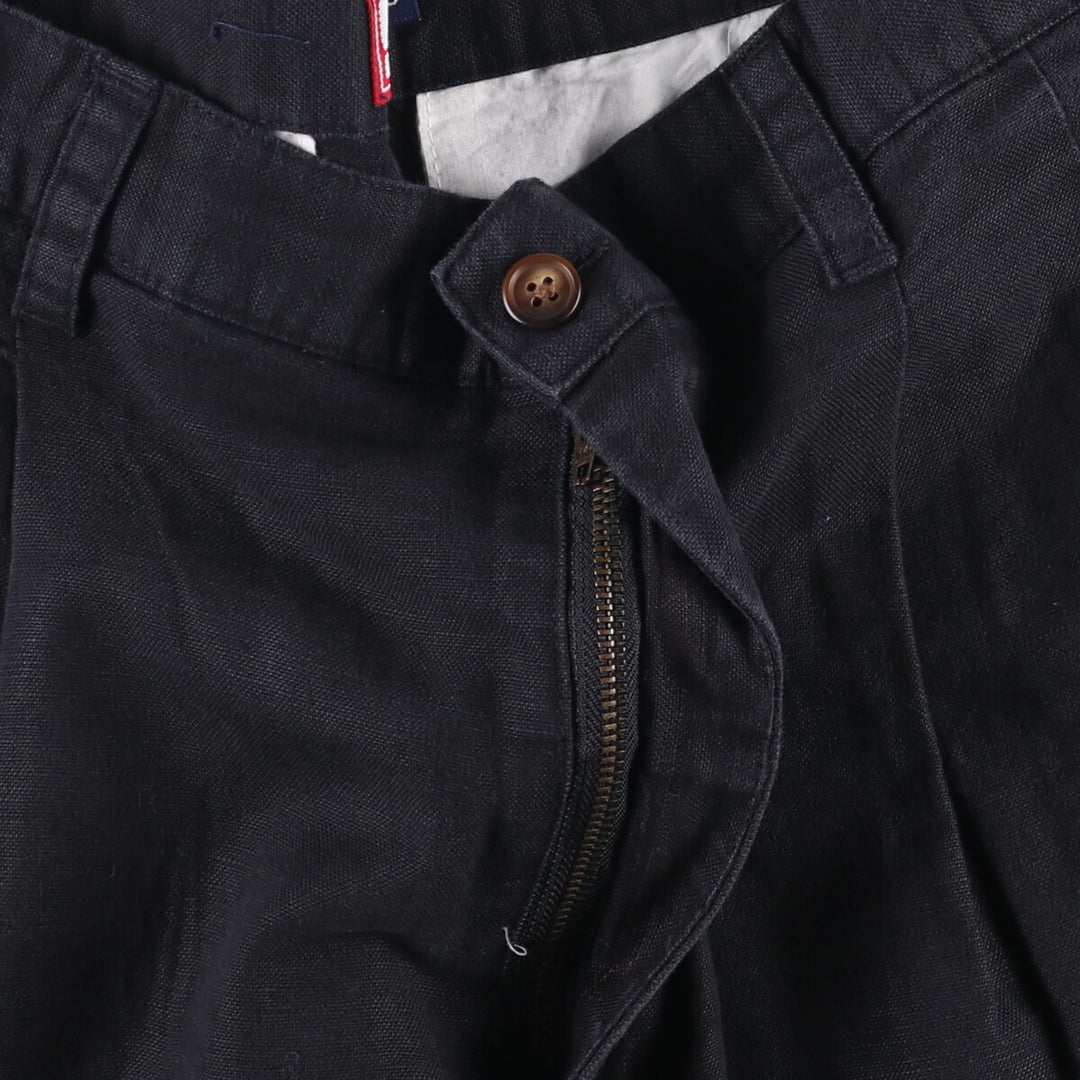 Ralph Lauren CHAPS Two-pleat Cotton and Linen Shorts, Men's Size W33 linen navy blue type Vintage Second Hand