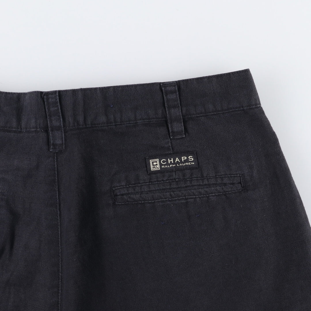 Ralph Lauren CHAPS Two-pleat Cotton and Linen Shorts, Men's Size W33 linen navy blue type Vintage Second Hand
