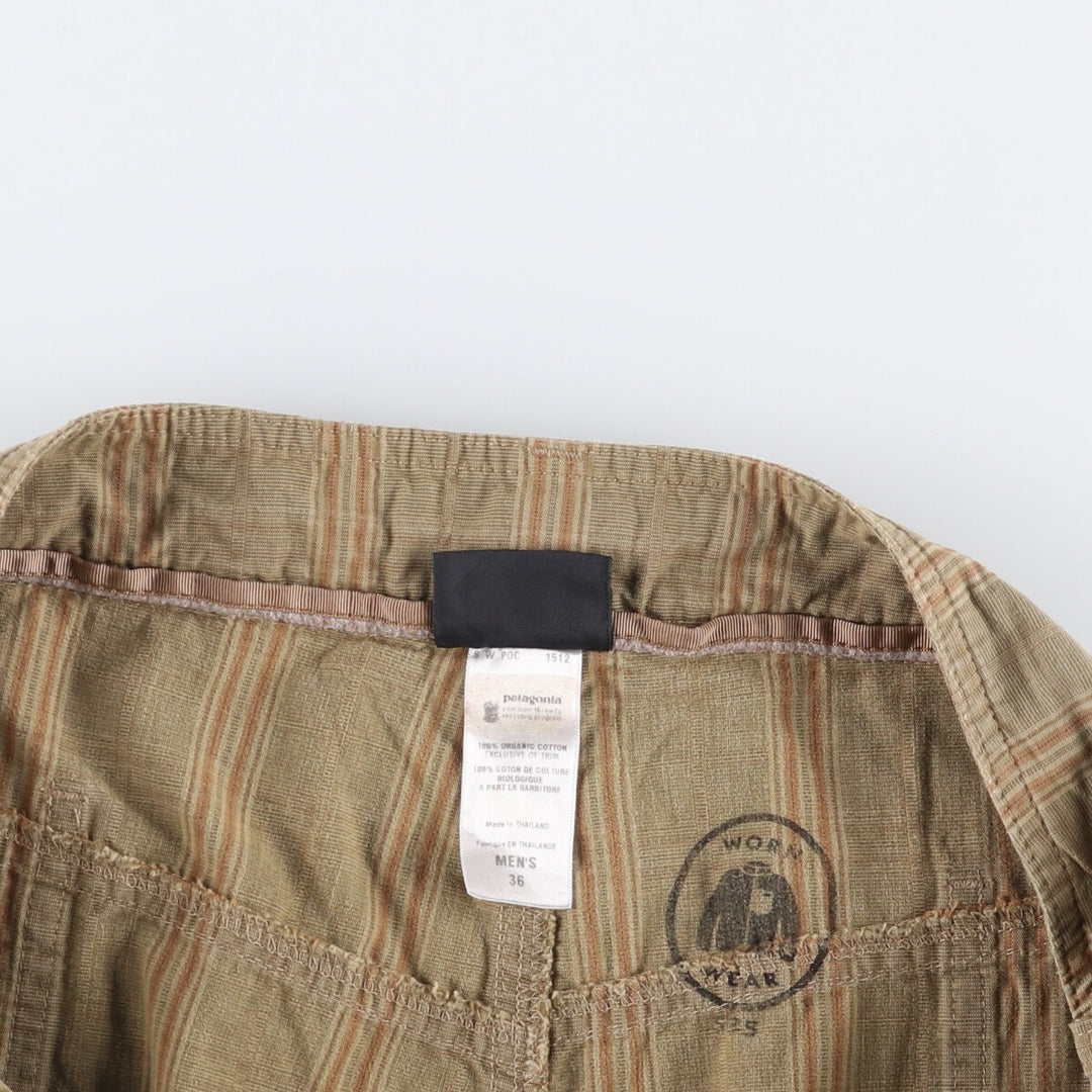 2000'S Patagonia Organic Cotton Check Pattern Cargo Shorts (57695S0) Men's Size W36 Organic cotton Khaki type Vintage Second Hand