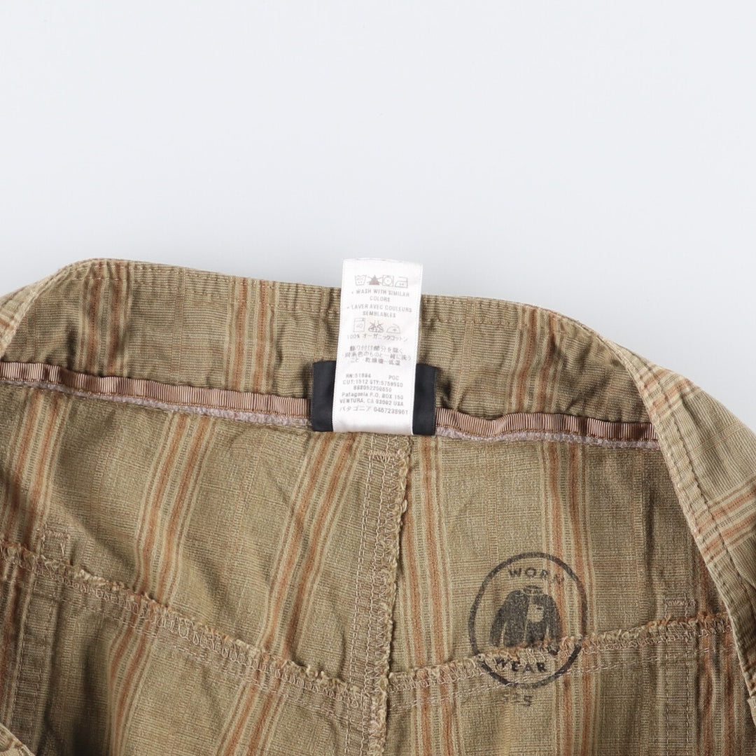 2000'S Patagonia Organic Cotton Check Pattern Cargo Shorts (57695S0) Men's Size W36 Organic cotton Khaki type Vintage Second Hand