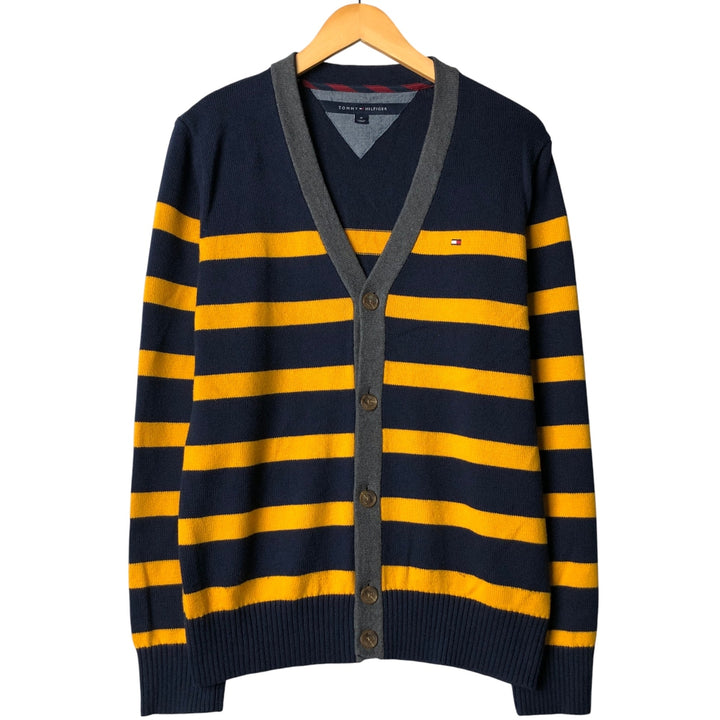 Tommy Hilfiger Striped Pattern Cotton Knit Cardigan, Men's Size M cotton navy blue type Vintage Second Hand