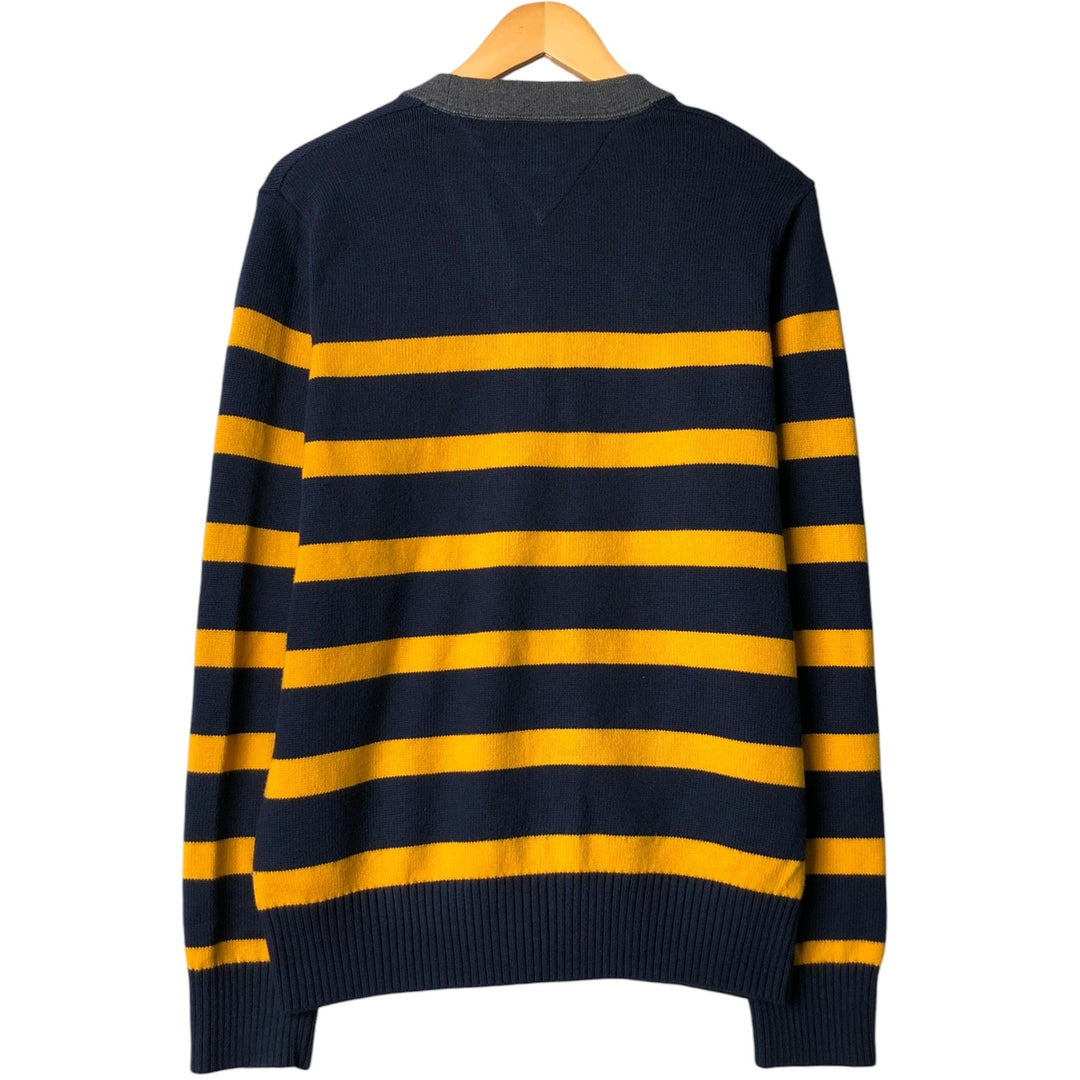 Tommy Hilfiger Striped Pattern Cotton Knit Cardigan, Men's Size M cotton navy blue type Vintage Second Hand