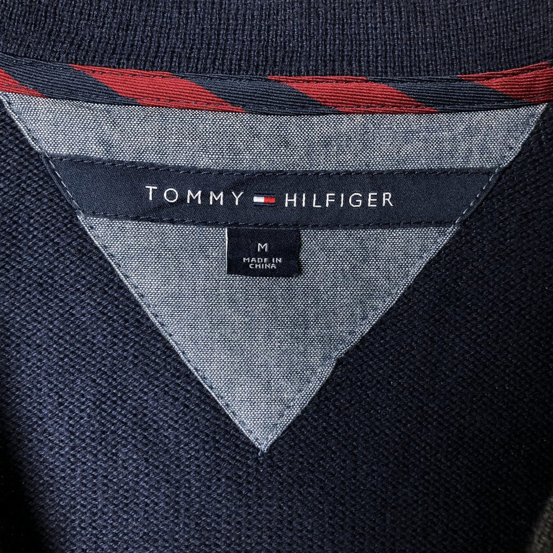 Tommy Hilfiger Striped Pattern Cotton Knit Cardigan, Men's Size M cotton navy blue type Vintage Second Hand