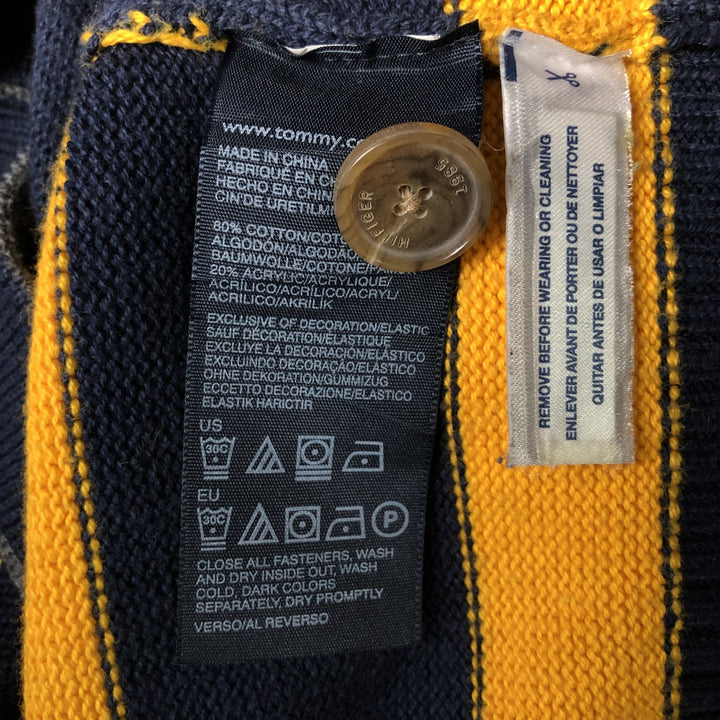 Tommy Hilfiger Striped Pattern Cotton Knit Cardigan, Men's Size M cotton navy blue type Vintage Second Hand