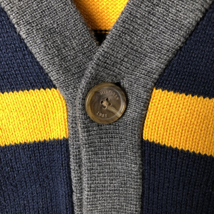 Tommy Hilfiger Striped Pattern Cotton Knit Cardigan, Men's Size M cotton navy blue type Vintage Second Hand