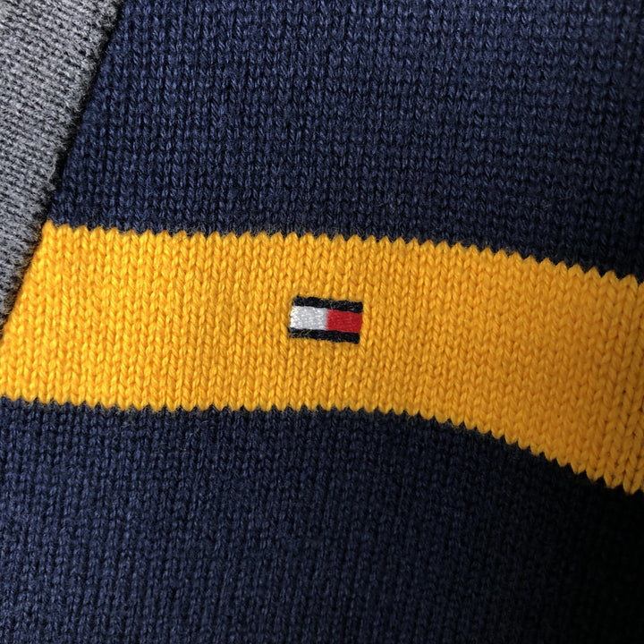 Tommy Hilfiger Striped Pattern Cotton Knit Cardigan, Men's Size M cotton navy blue type Vintage Second Hand