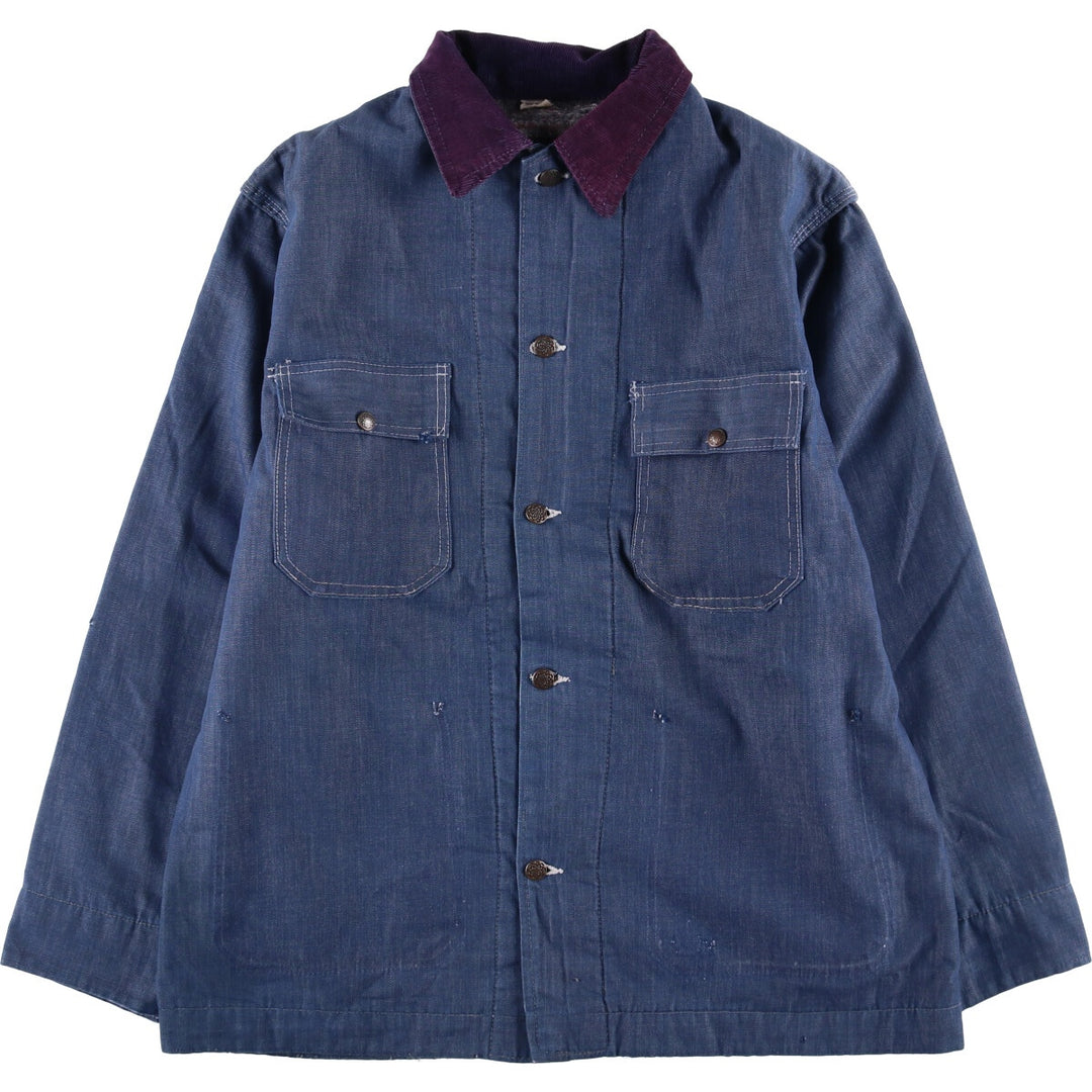 Bat-dyed denim coveralls, men's size XL unclear blue type Vintage Second Hand