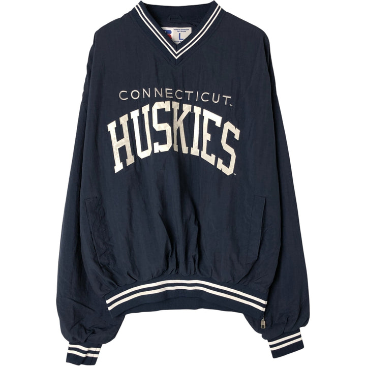 90'S Russell College V-neck nylon pullover, men's size L, vintage Nylon navy blue type Vintage Second Hand