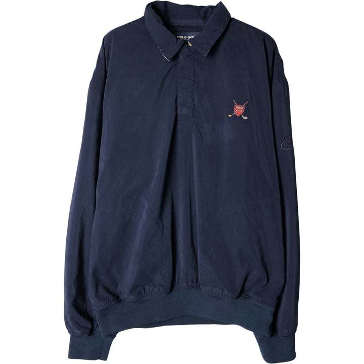 90s-00'S Ralph Lauren POLO GOLF collared half-snap warm-up pullover, men's size L polyester navy blue type Vintage Second Hand