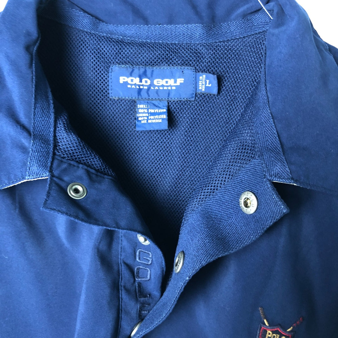 90s-00'S Ralph Lauren POLO GOLF collared half-snap warm-up pullover, men's size L polyester navy blue type Vintage Second Hand