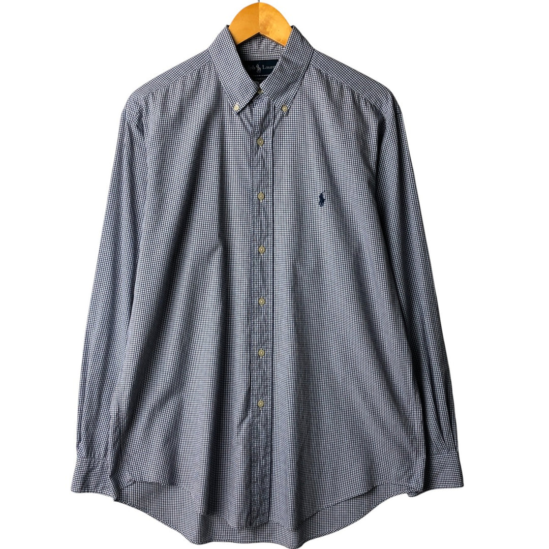 Ralph Lauren YARMOUTH Long Sleeve Button-Down Check Shirt, Men's Size M cotton Blue type light blue Vintage Second Hand