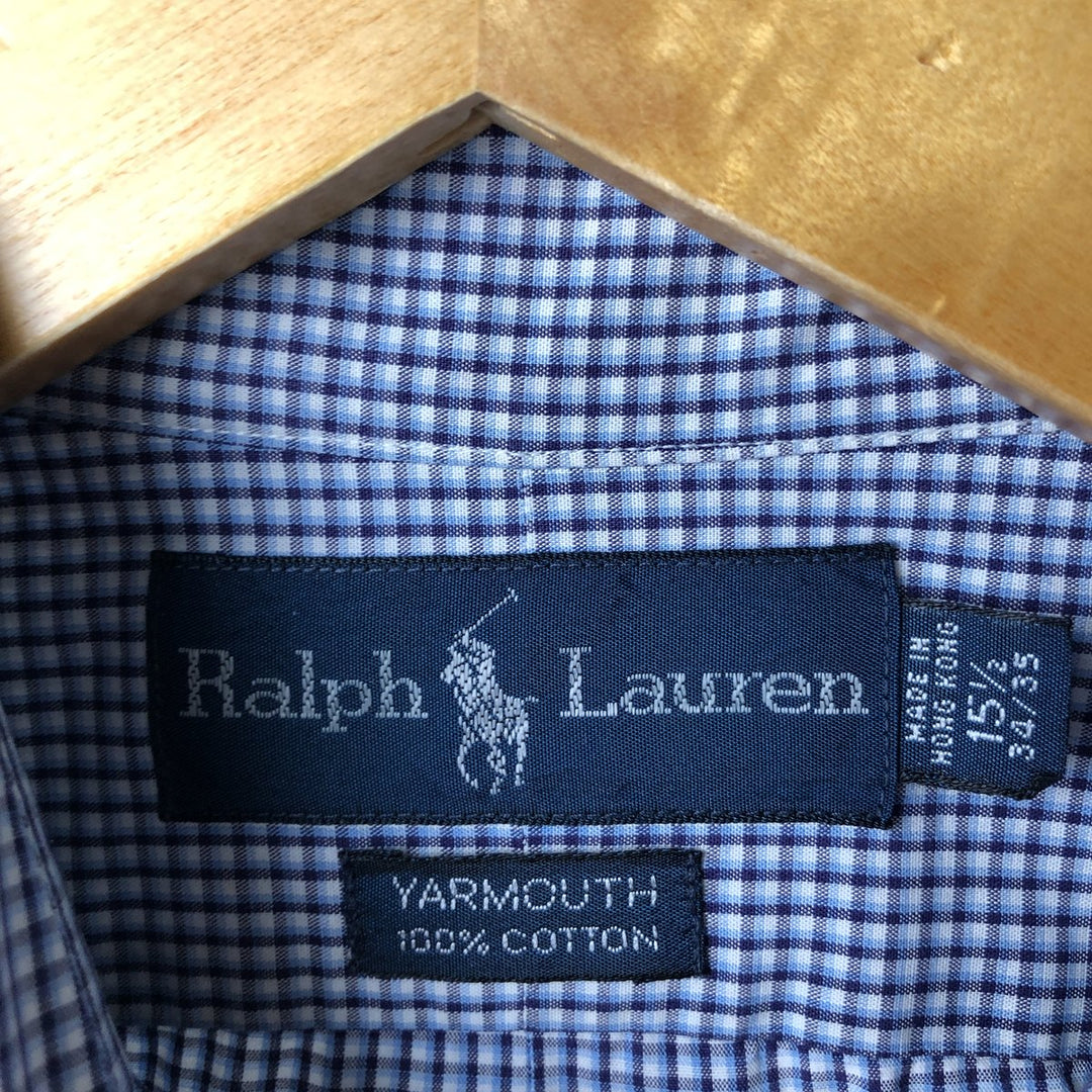 Ralph Lauren YARMOUTH Long Sleeve Button-Down Check Shirt, Men's Size M cotton Blue type light blue Vintage Second Hand