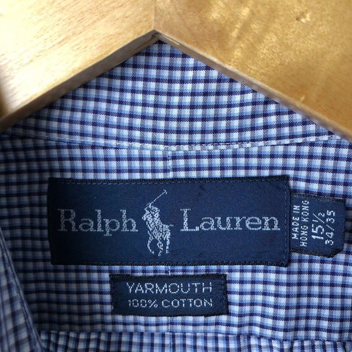Ralph Lauren YARMOUTH Long Sleeve Button-Down Check Shirt, Men's Size M cotton Blue type light blue Vintage Second Hand