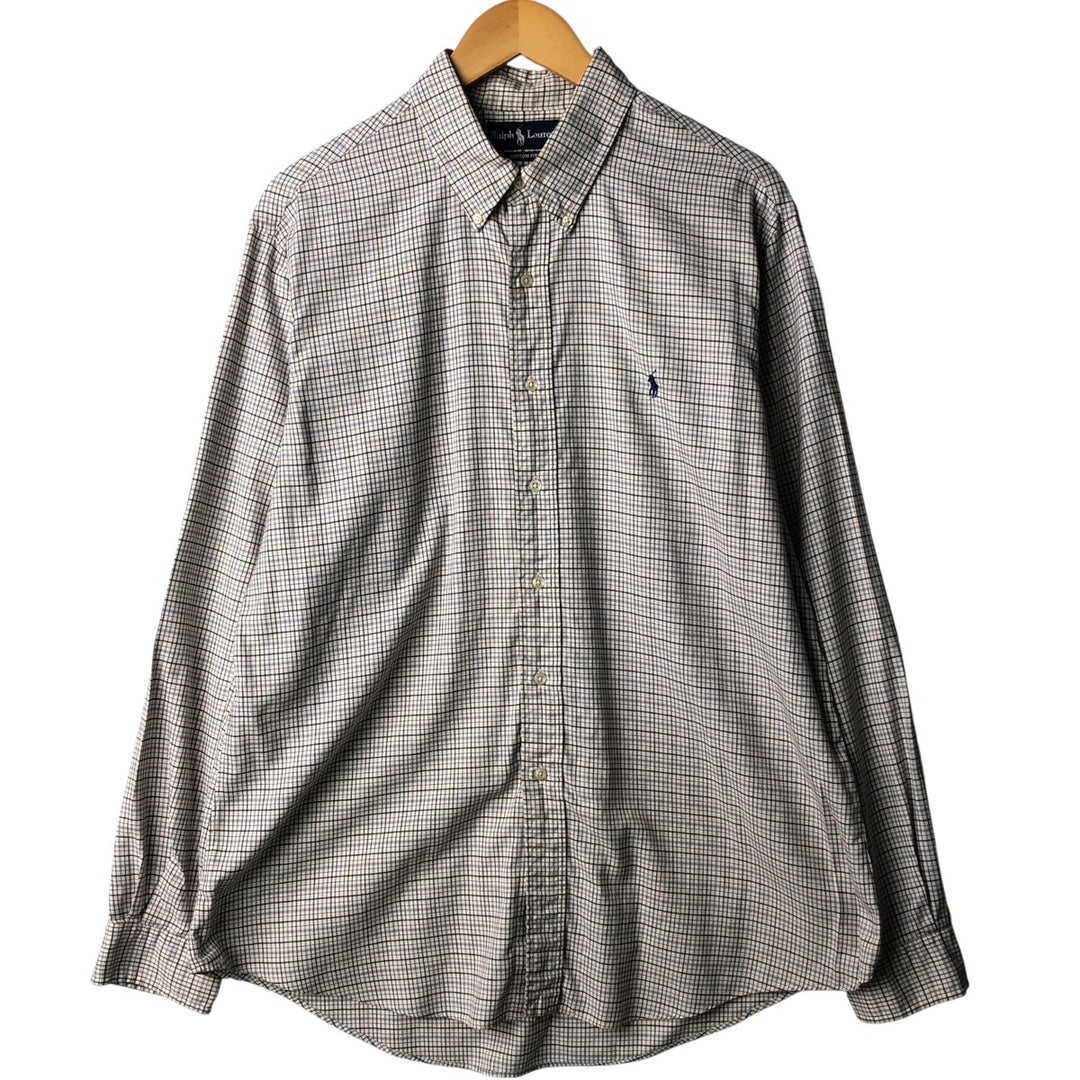 Ralph Lauren CUSTOM FIT long sleeve button down check shirt men's XL size cotton pale white type Vintage Second Hand