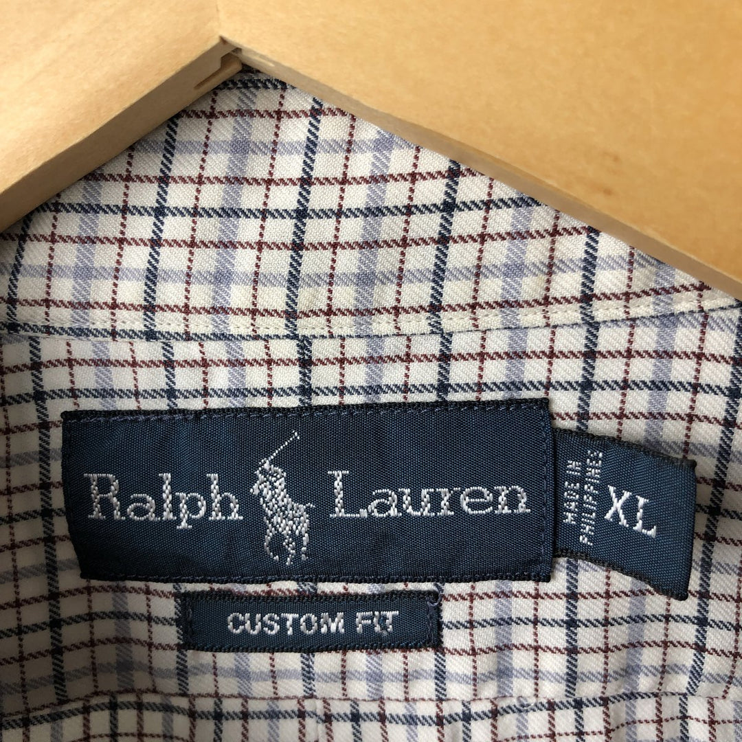 Ralph Lauren CUSTOM FIT long sleeve button down check shirt men's XL size cotton pale white type Vintage Second Hand