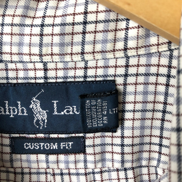 Ralph Lauren CUSTOM FIT long sleeve button down check shirt men's XL size cotton pale white type Vintage Second Hand