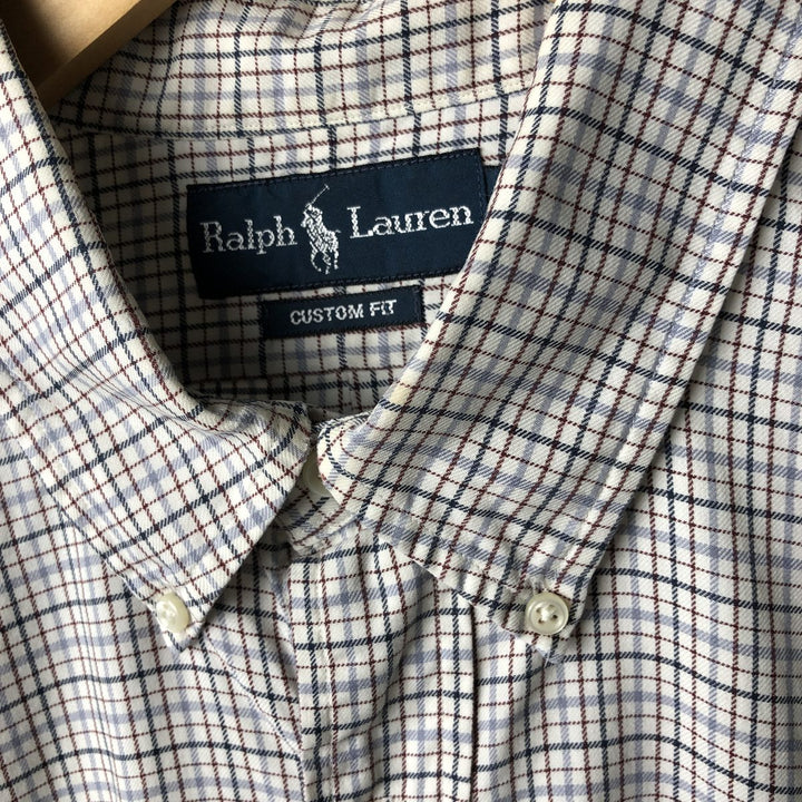 Ralph Lauren CUSTOM FIT long sleeve button down check shirt men's XL size cotton pale white type Vintage Second Hand