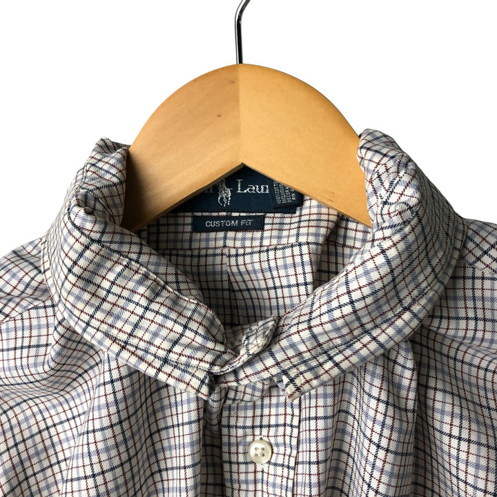 Ralph Lauren CUSTOM FIT long sleeve button down check shirt men's XL size cotton pale white type Vintage Second Hand