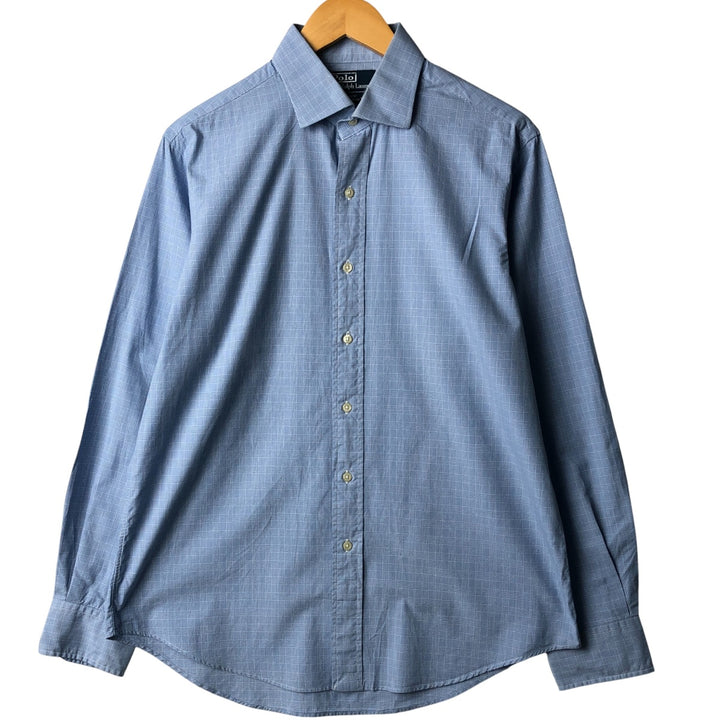 Ralph Lauren POLO by Ralph Lauren REGENT CUSTOM FIT long-sleeved cotton check shirt, men's size L cotton Blue type light blue Vintage Second Hand