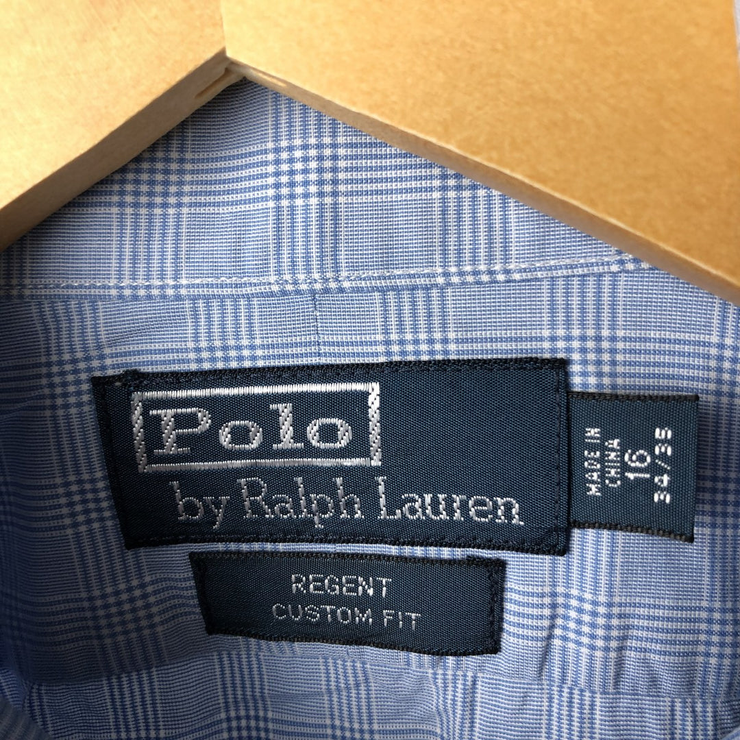 Ralph Lauren POLO by Ralph Lauren REGENT CUSTOM FIT long-sleeved cotton check shirt, men's size L cotton Blue type light blue Vintage Second Hand