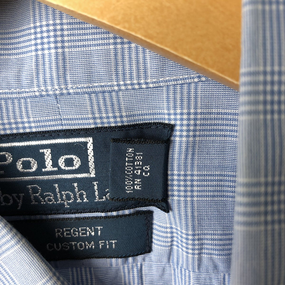 Ralph Lauren POLO by Ralph Lauren REGENT CUSTOM FIT long-sleeved cotton check shirt, men's size L cotton Blue type light blue Vintage Second Hand