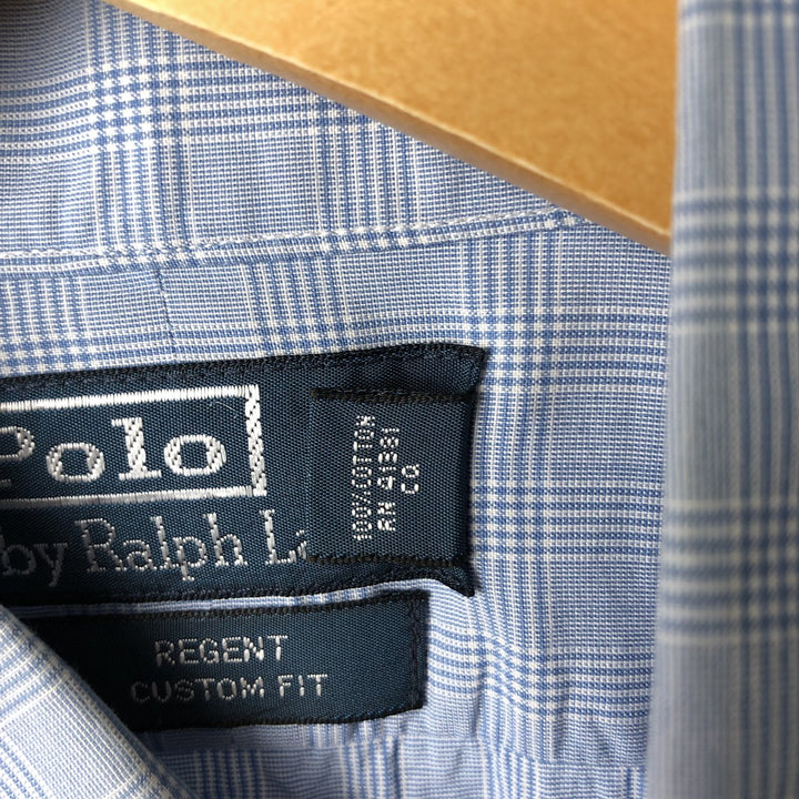 Ralph Lauren POLO by Ralph Lauren REGENT CUSTOM FIT long-sleeved cotton check shirt, men's size L cotton Blue type light blue Vintage Second Hand