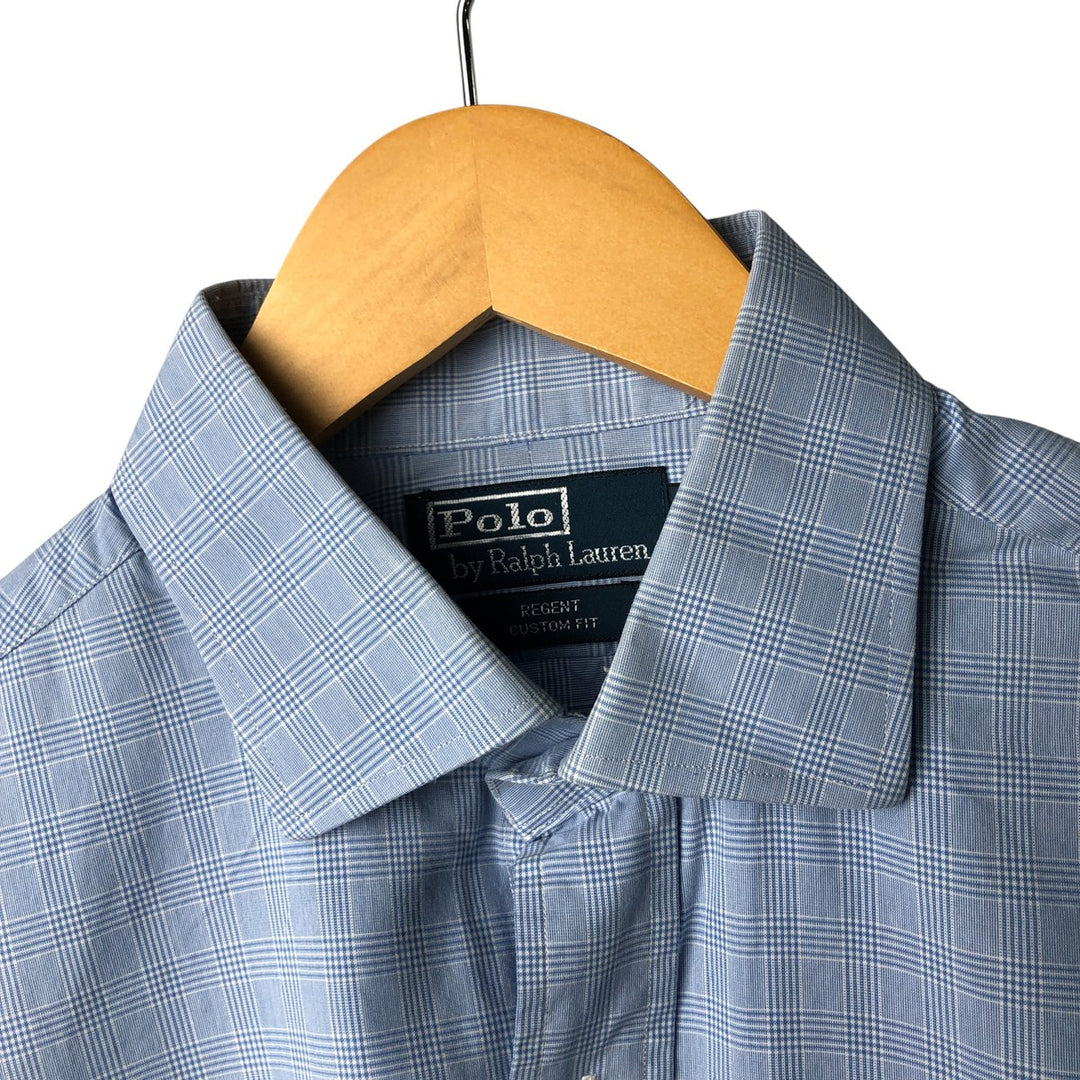 Ralph Lauren POLO by Ralph Lauren REGENT CUSTOM FIT long-sleeved cotton check shirt, men's size L cotton Blue type light blue Vintage Second Hand