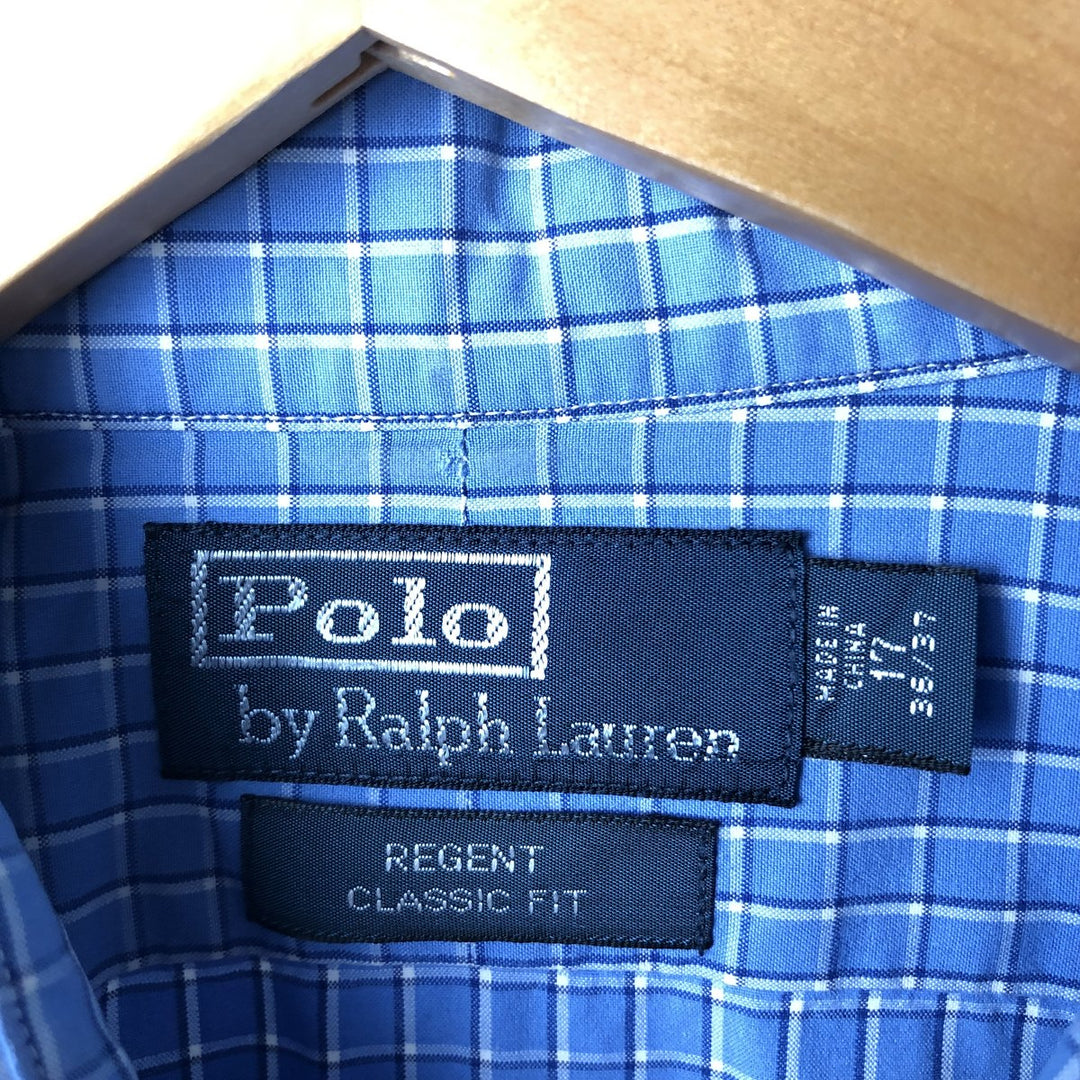 POLO by Ralph Lauren REGENT CLASSIC FIT wide collar long sleeve cotton check shirt, men's size XL cotton blue type Vintage Second Hand