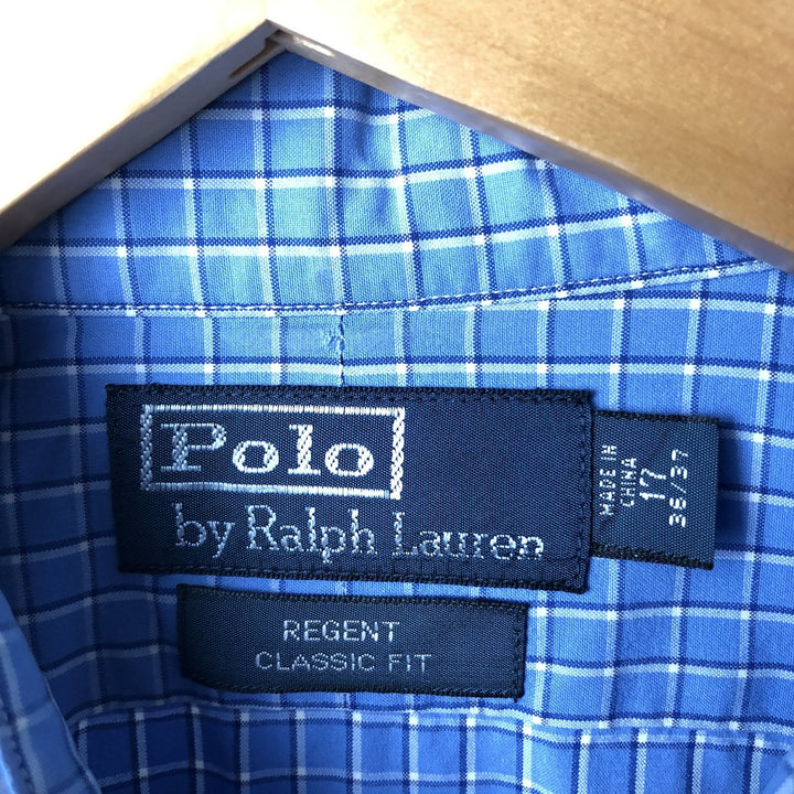POLO by Ralph Lauren REGENT CLASSIC FIT wide collar long sleeve cotton check shirt, men's size XL cotton blue type Vintage Second Hand