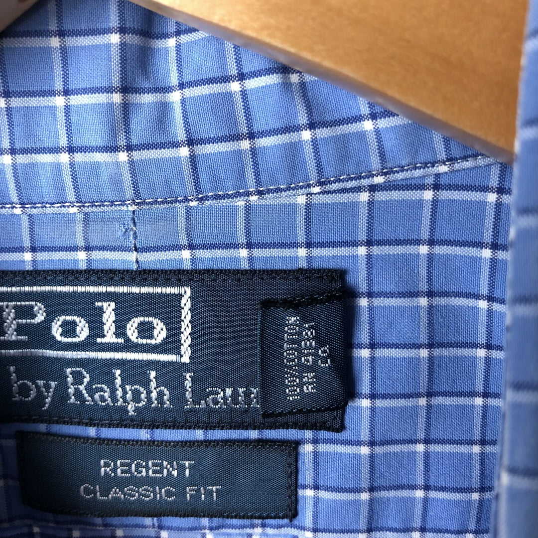 POLO by Ralph Lauren REGENT CLASSIC FIT wide collar long sleeve cotton check shirt, men's size XL cotton blue type Vintage Second Hand