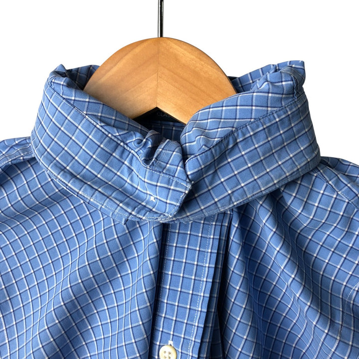POLO by Ralph Lauren REGENT CLASSIC FIT wide collar long sleeve cotton check shirt, men's size XL cotton blue type Vintage Second Hand