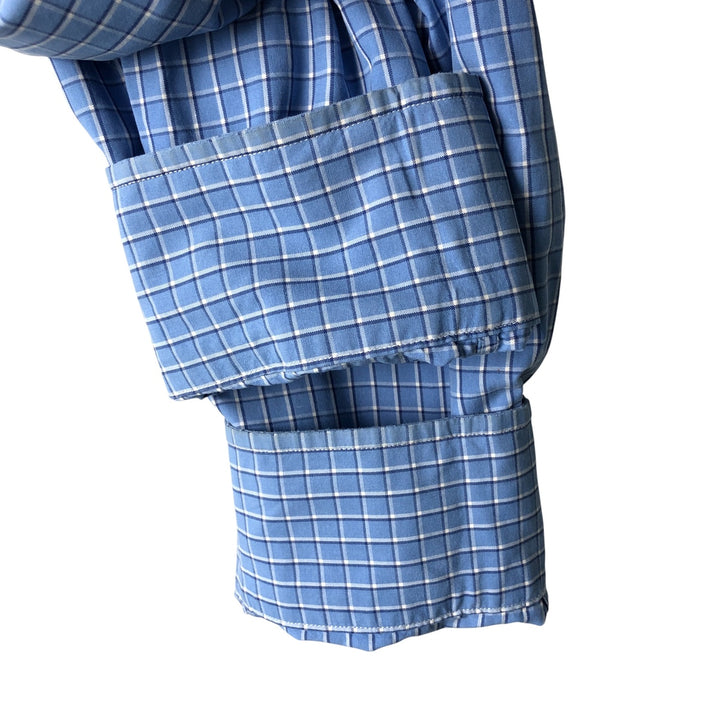 POLO by Ralph Lauren REGENT CLASSIC FIT wide collar long sleeve cotton check shirt, men's size XL cotton blue type Vintage Second Hand